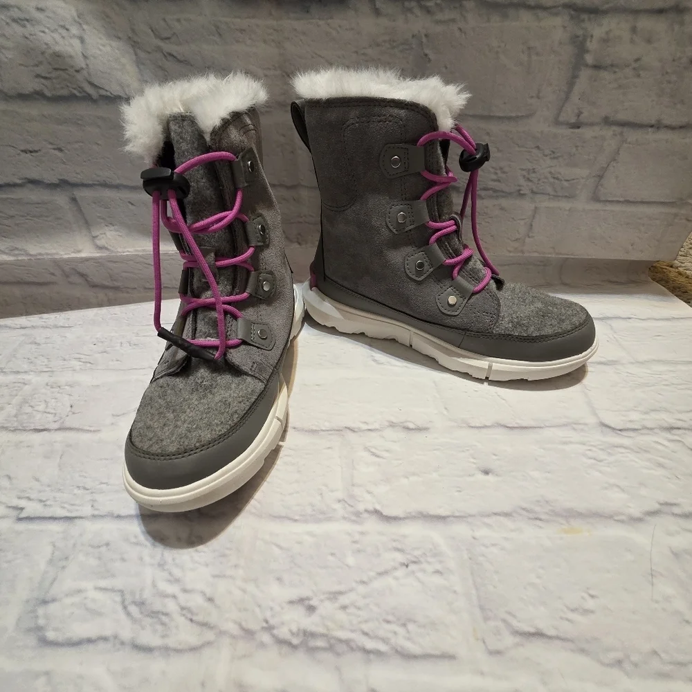 Youth Sorel Explorer Lace Waterproof Winter Boots Quarry Big Kid size 4